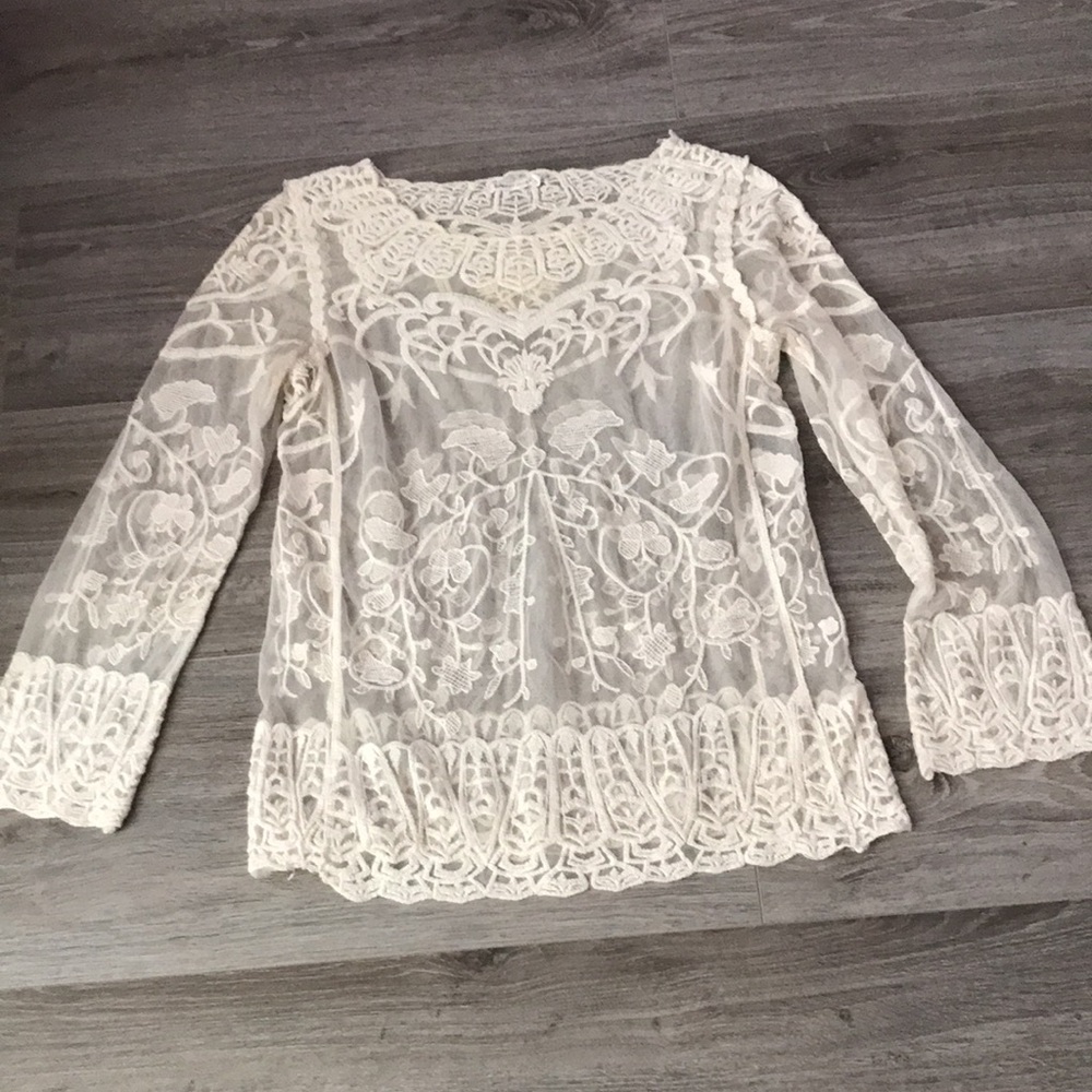 ❤️3X20 BREEZE EVA Vintage Lace Embroidered Sheer Top | S